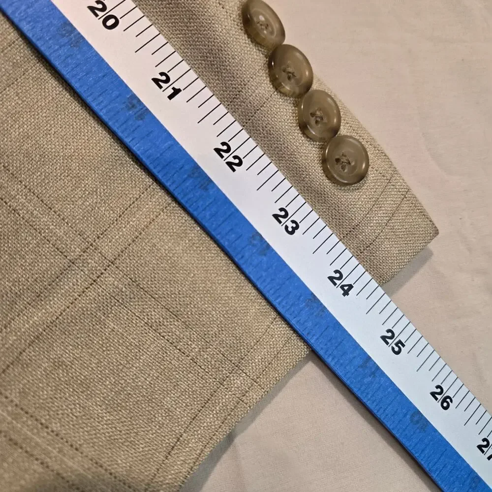 Joseph & Feiss Silk Wool Blend Beige Windowpane Blazer Sports Coat Size 41R